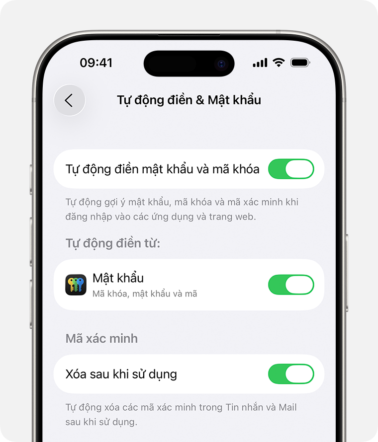 Trong iOS 26, bạn có thể bật tính năng Xóa sau khi sử dụng trong cài đặt Tự động điền & mật khẩu để tự động xóa tin nhắn chứa mã xác minh.