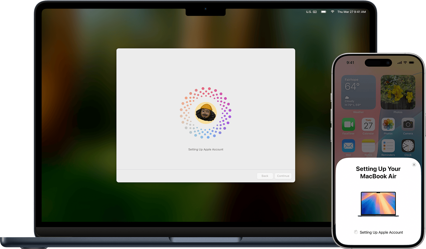 iPhone setting up Apple Account on a new MacBook Air.