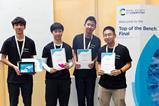 Students collecting a trophy and certificates for the RSC Top of the Bench competition