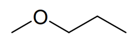 A diagram illustrating the skeletal formula of methoxypropane
