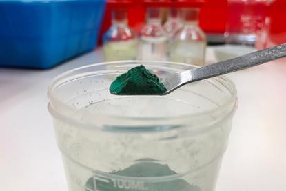 Copper II carbonate chemical powder in the laboratory used in the thermal decomposition of metal carbonates experiment