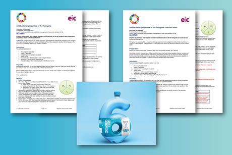 An image showing the pages available in the downloads with a water bottle in the shape of a 6 in the foreground.
