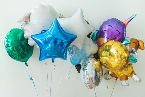 A collection of helium party balloons