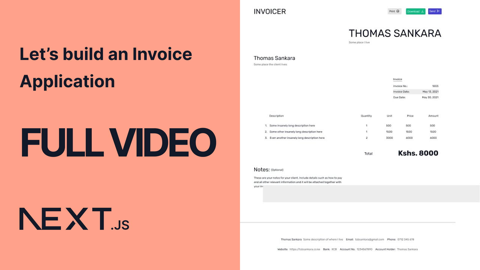 Build an invoice application in NextJs and TailwindCSS Course