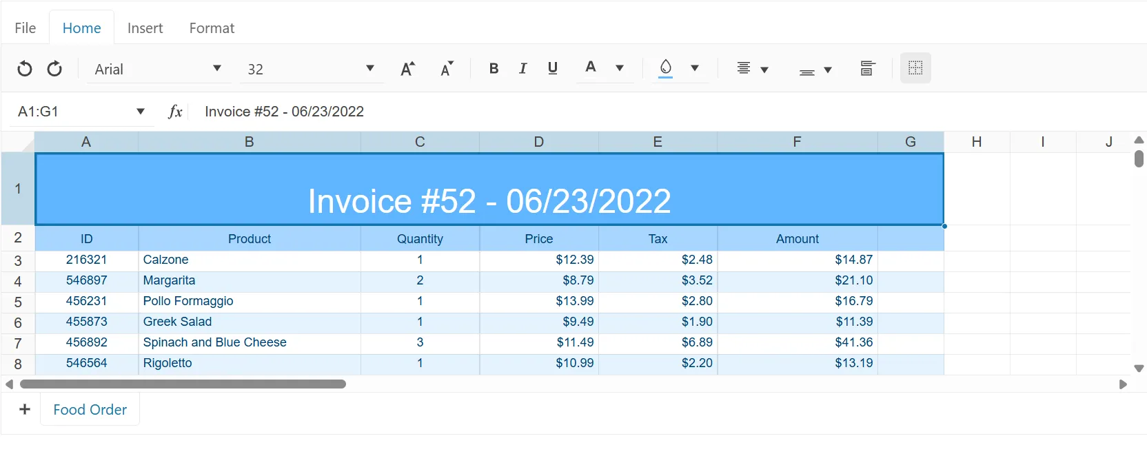 spreadsheet component screenshot