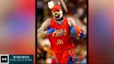 Bill Roth of Chichester portraying Hip Hop, the Philadelphia 76ers mascot.