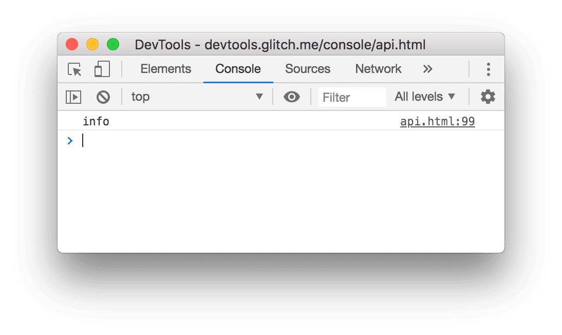 نتيجة مثال console.info() أعلاه