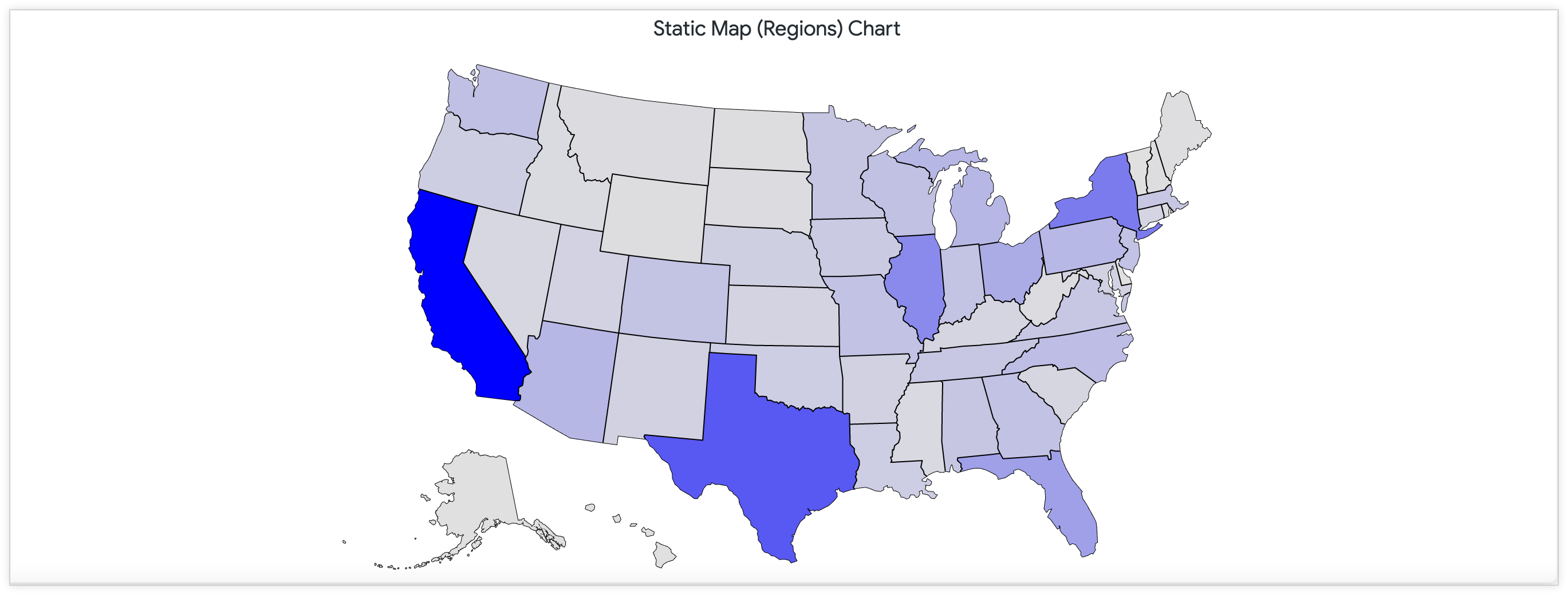 Statische Karte mit einer kontinuierlichen Farbpalette, die die Anzahl der Ladengeschäfte in den USA darstellt.