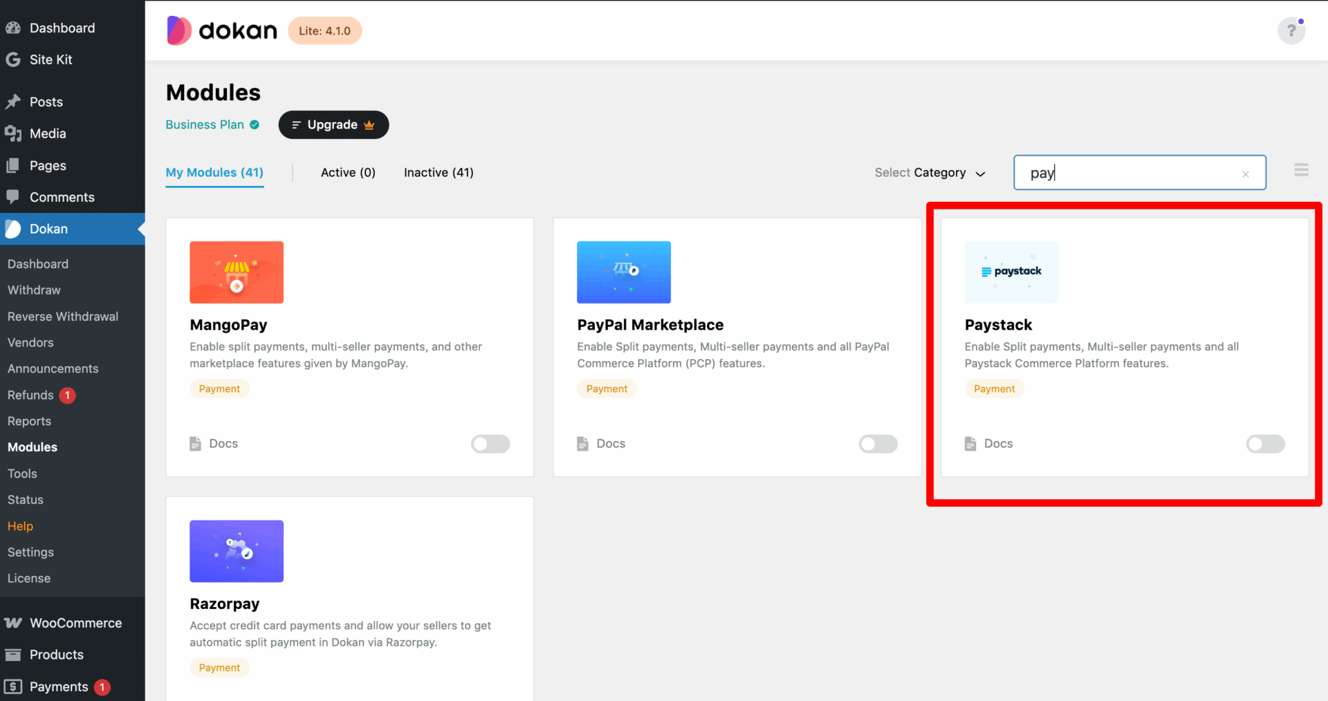 This is a screenshot of activating module
