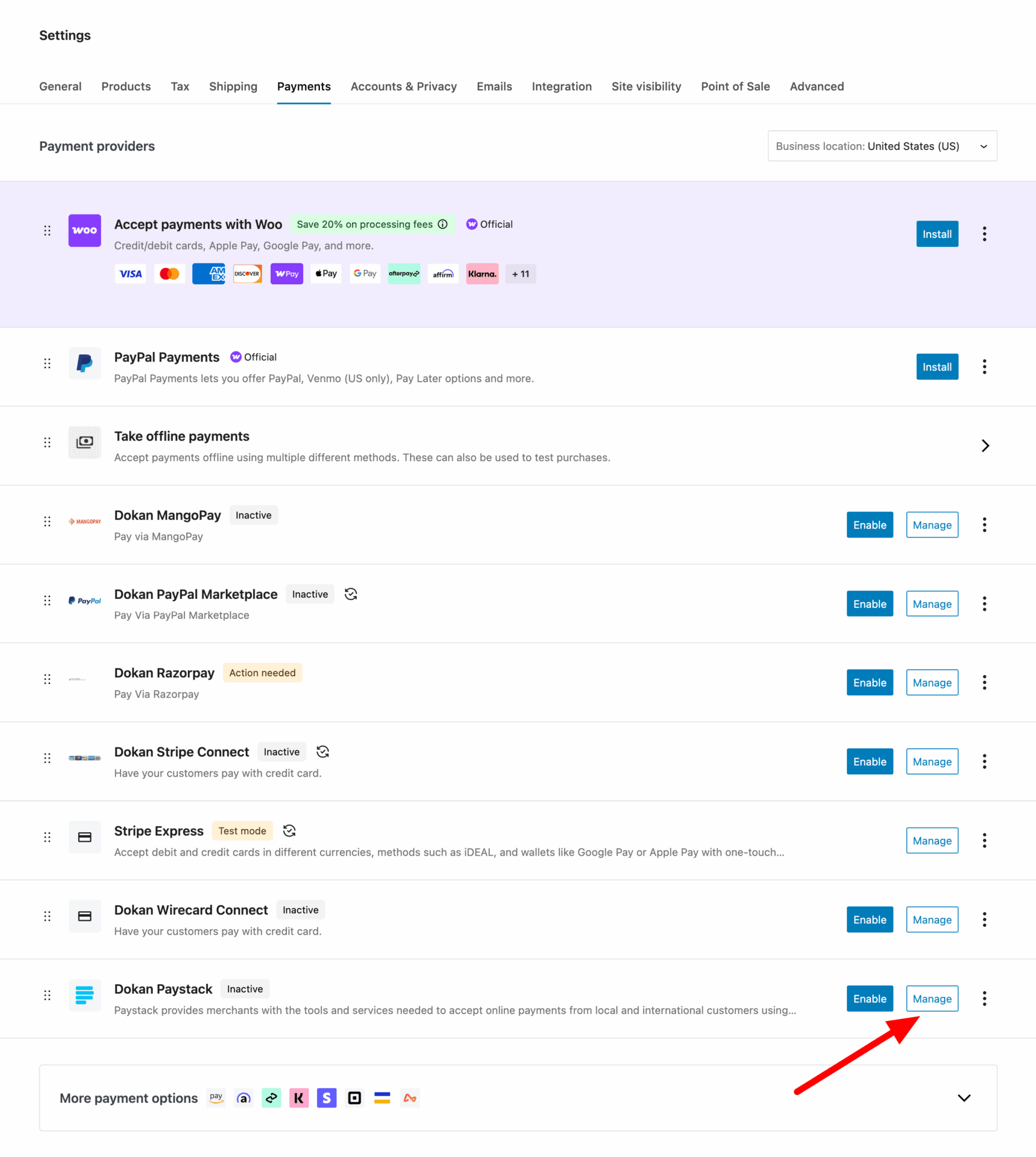 This is a screenshot of managing paystack