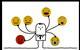 An image showing an expressionless man holding a range of emojis