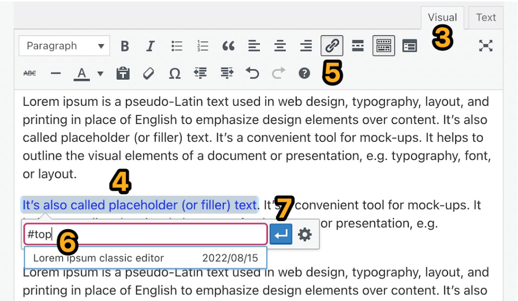 Come creare un link di salto pagina nell'editor classico.