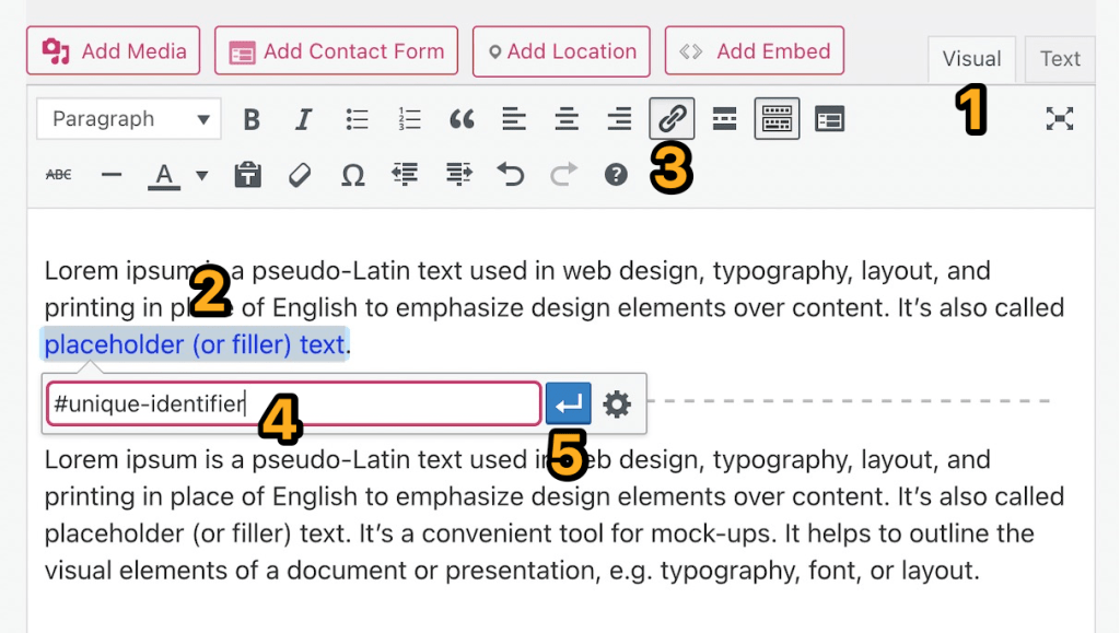 Come creare un link di salto pagina nell'editor classico.