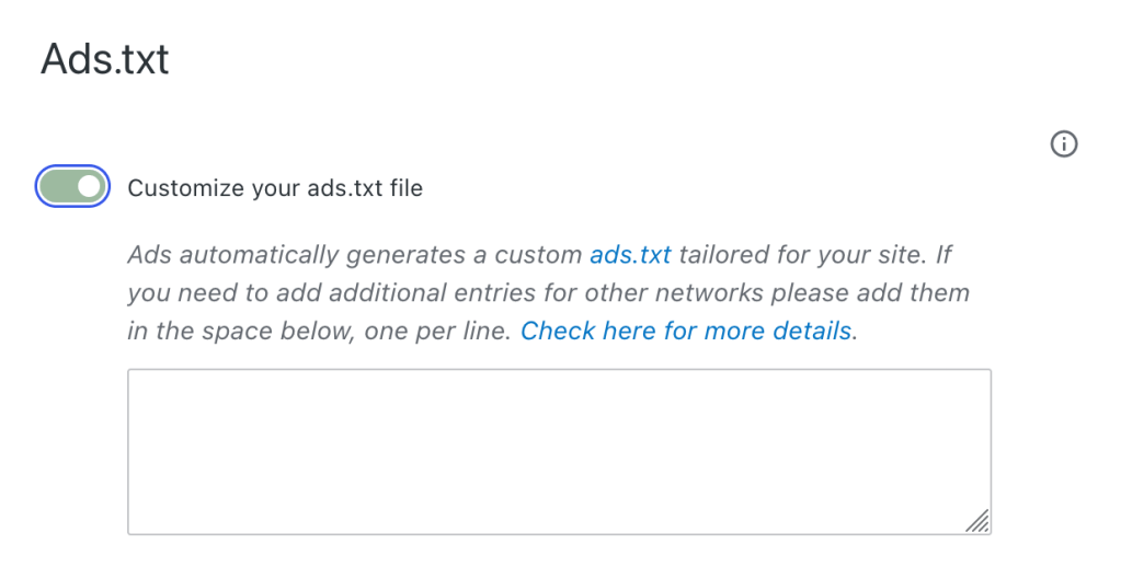 Setting for adding entries to your ads.txt file