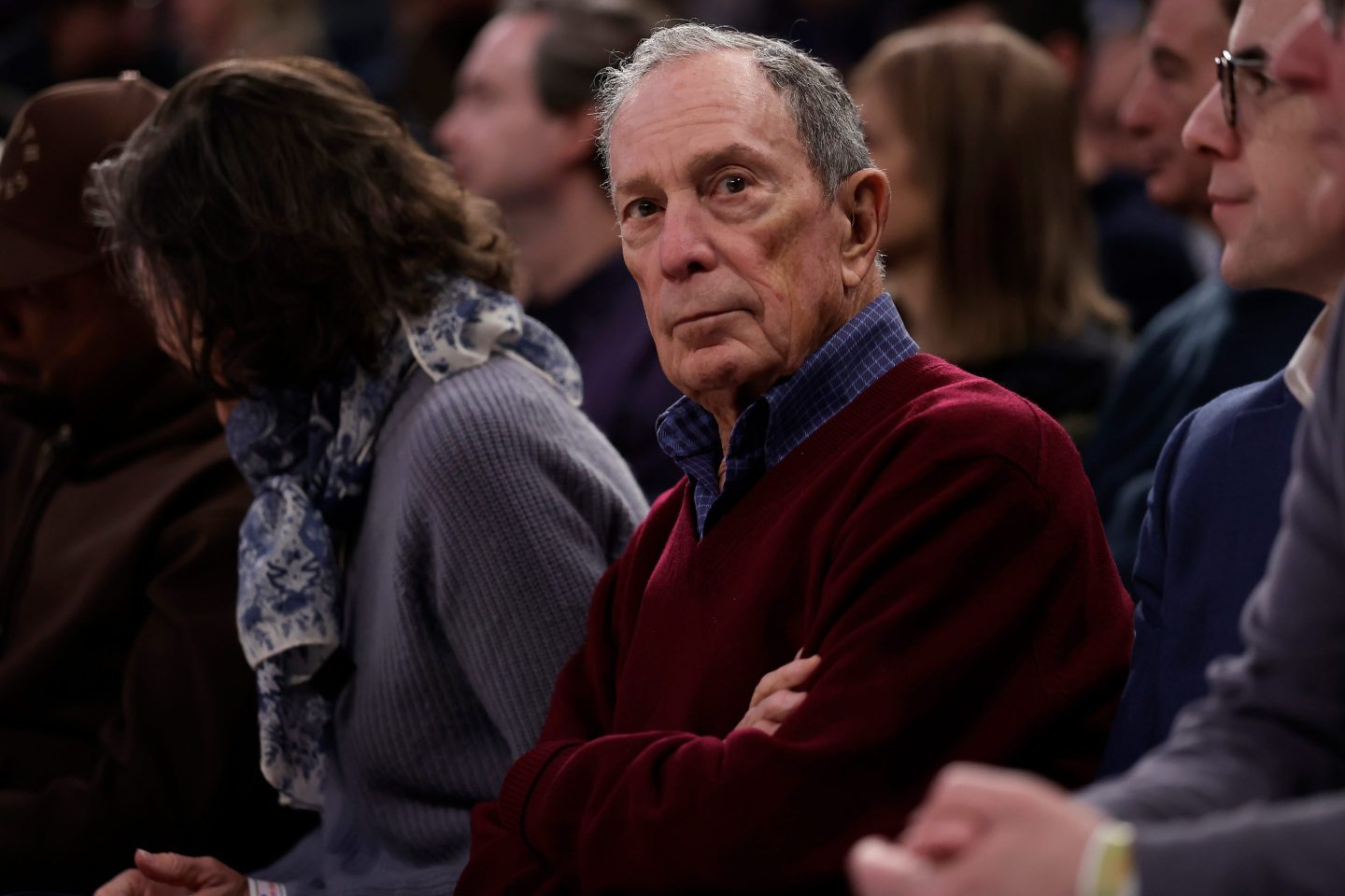 Michael Bloomberg looks on during the first half of an NBA basketball game between the LA Clippers and the New York Knicks Wednesday, March 26, 2025, in New York.