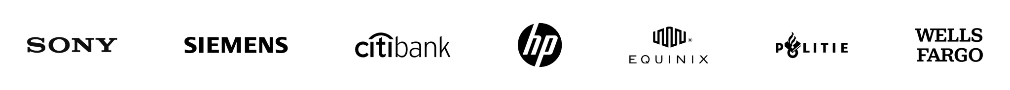 Logos of various companies including Sony, Citibank, HP, Equinix, and Wells Fargo displayed in a horizontal arrangement.