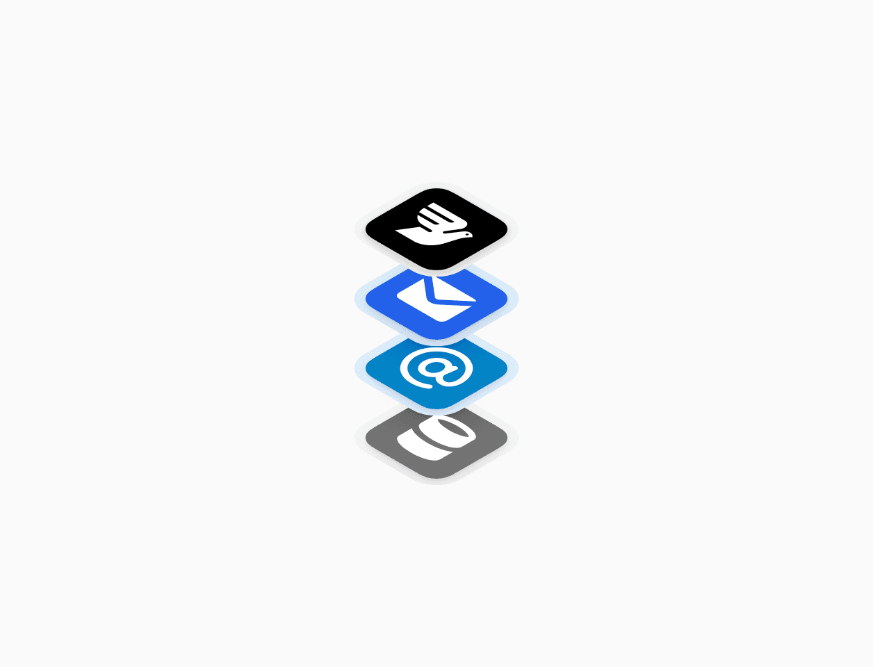 The image features a vertical stack of four abstract icons, symbolizing seamless email infrastructure control with on-premises server software for high-volume senders.