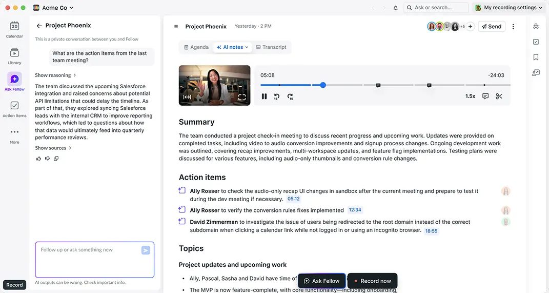 Fellow app screenshot