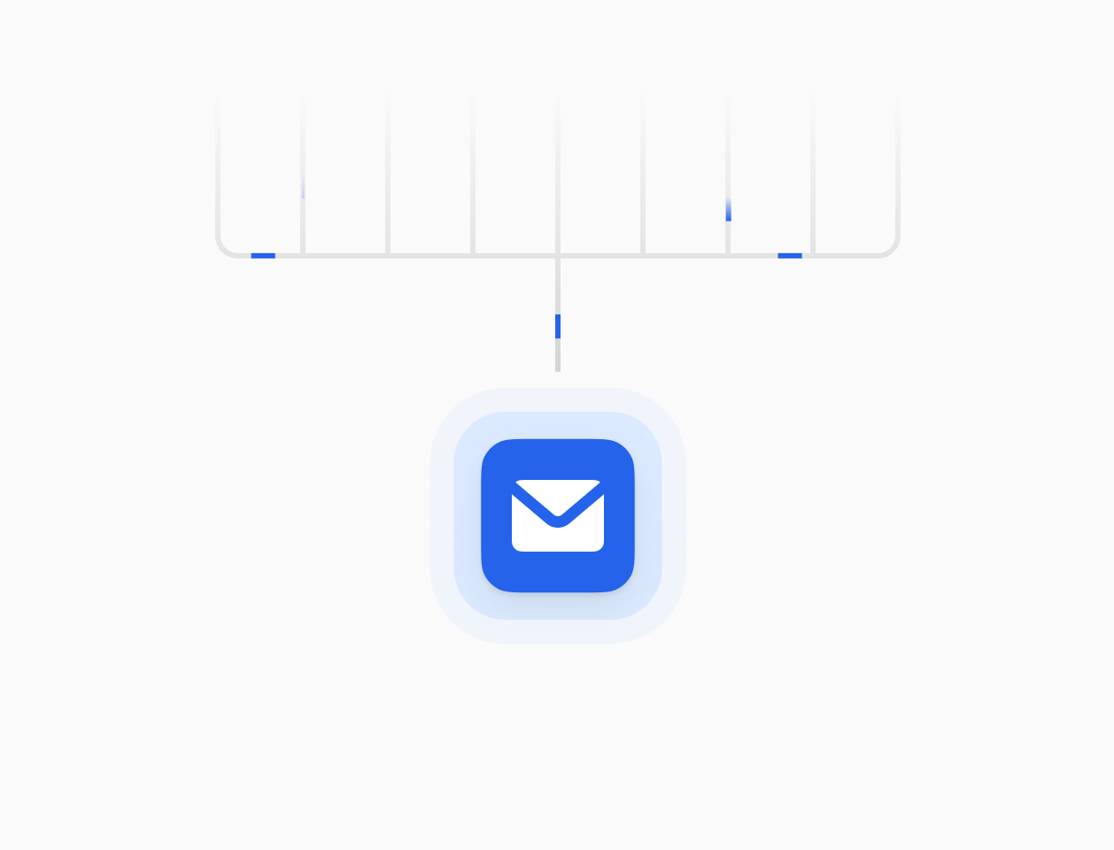 An email icon is centrally featured with lines resembling a network or flowchart above it, representing real-time adjustments of email traffic based on server responses.