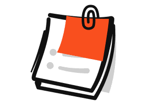 A notepad with a paperclip holding an orange sticky note and two bullet points below it.