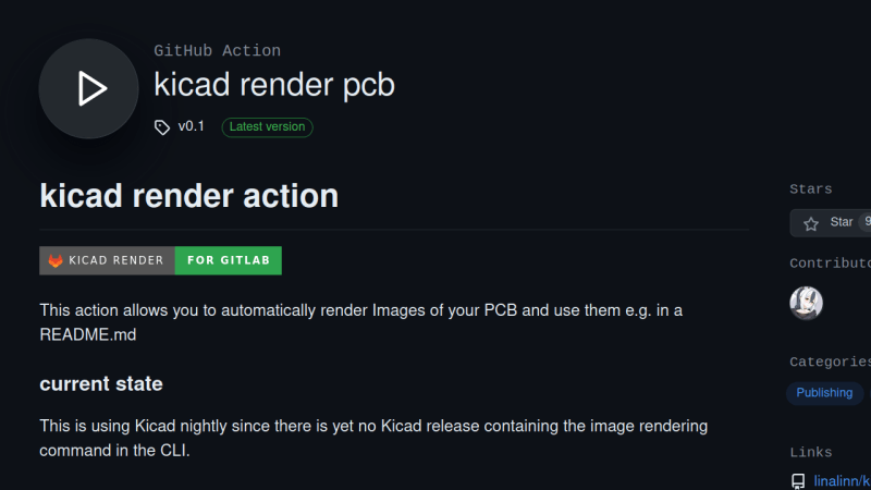 Screenshot of the GitHub Marketplace action listing, describing the extension