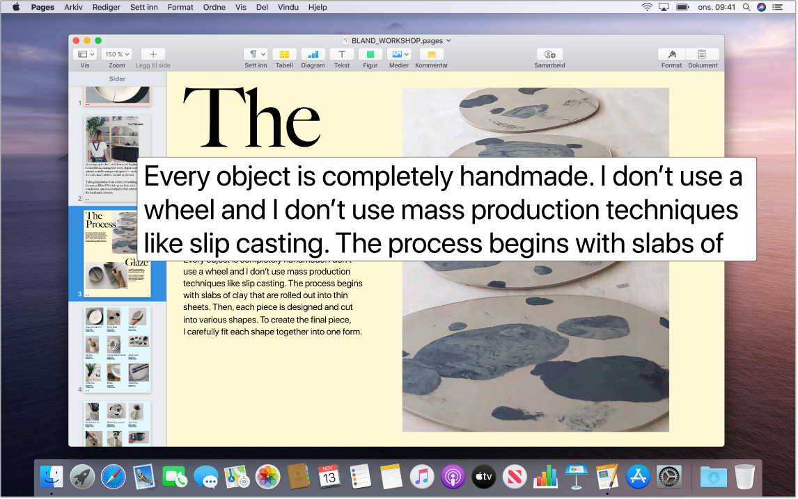 Peketekst-funksjonen er aktivert og viser forstørret tekst i et nytt vindu.