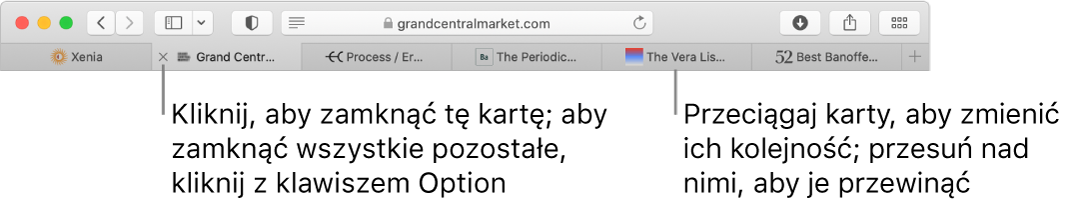 Okno Safari z kartami.