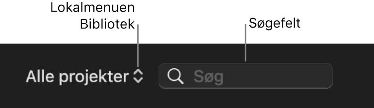 Lokalmenuen Bibliotek og søgefelt