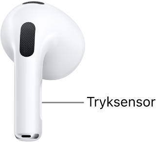 Placeringen af tryksensoren på stilken på begge AirPods på AirPods 3.