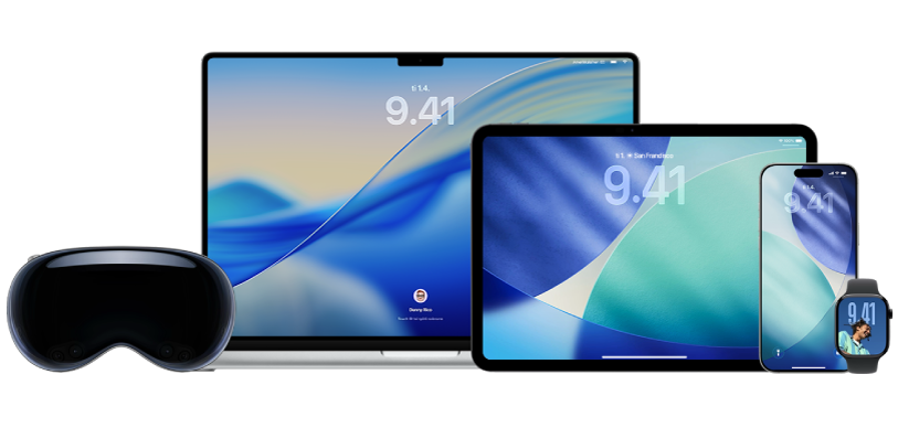 Apple Vision Pro, MacBook Pro, iPad Pro, iPhone ja Apple Watch.