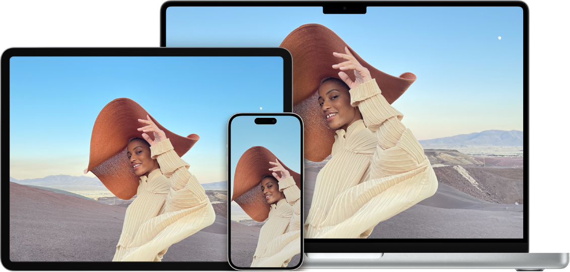 Foto yang sama ditunjukkan pada iPhone, iPad dan Mac.