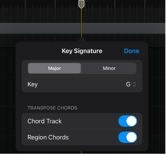 Figure. Adding and editing a key signature change.