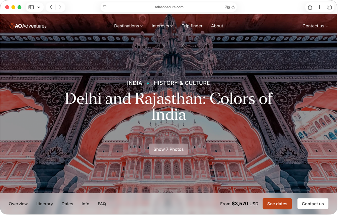 В окне Safari показан сайт.