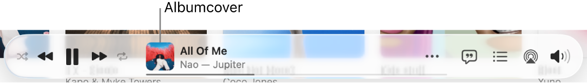 Das Albumcover links neben dem Banner mit einem Musiktitel, der gerade abgespielt wird.