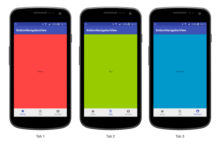 Tutorialwing - Android Bottom Navigation View Output