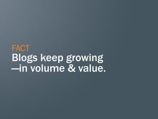 FACT

Blogs keep growing
—in volume & value.

 