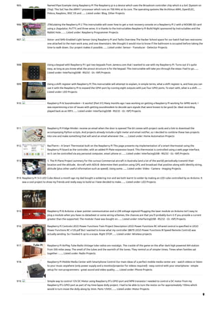 905. Named Pipe Example Using Raspberry Pi
The Raspberry pi is a device which uses the Broadcom controller chip which is a SoC (System on
Chip). This SoC has the ARM11 processor which runs on 700 MHz at its core. The operating systems like Archlinux ARM, OpenELEC,
Pidora, Raspbmc, RISC OS and…... Listed under: Blog, Other Projects
906. JTAGulating the Raspberry Pi 2
This instructable will cover how to get a root recovery console on a Raspberry Pi 2 with a NOOBS SD card
using a Jtagulator, PuTTY, and three wires. It is thanks to the Instructables Raspberry Pi Build Night sponsored by Instructables and the
Rabbit Hole.…... Listed under: Raspberry Programmer Projects
907. Voice– and SMS–Enabled Light Sensor Using Raspberry Pi and Twilio
Overview The Hacker School space for our batch had two restrooms:
one attached to the main work area, and one downstairs. We thought it would nice to know if the bathroom is occupied before taking the
time to walk down. Our project makes it possible…... Listed under: Sensor - Transducer - Detector Projects
908. Using a keypad with Raspberry Pi
I got two keypads from Jameco.com that I wanted to use with my Raspberry Pi. Turns out it's quite
easy, as long as you know what the pinout structure is for the keypad. This instructable will take you through the steps I had to go…...
Listed under: Interfacing(USB - RS232 - I2c -ISP) Projects
909. Using a shift register with Raspberry Pi
This instructable will attempt to explain, in simple terms, what a shift register is, and how you can
use it with the Raspberry Pi to expand the GPIO port by running eight outputs with just four GPIO ports. To start with, what is a shift…...
Listed under: LED Projects
910. Raspberry Pi & Soundmodem – It works!!
(Part 01) Many months ago I was working on getting a Raspberry Pi working for APRS work. I
was experiencing a ton of issues with getting soundmodem to decode aprs signals that were known to be good (ie. ideal recording
played back as an MP3…... Listed under: Interfacing(USB - RS232 - I2c -ISP) Projects
911. Raspberry Pi Fridge Minder: receive an email when the door is opened
The kit comes with project cards and a link to download the
accompanying Python scripts. And projects already include a light meter and email notifier, so I decided to combine these two projects
into one and make something that will send an email whenever the…... Listed under: Home Automation Projects
912. RasTherm – A Smart Thermostat built on the Raspberry Pi
This page presents my implementation of a smart thermostat using the
Raspberry Pi board as the controller, with an added Pi Plate expansion board. This thermostat is controlled using a web page interface,
so it can be controlled via any personal computer, smart phone or…... Listed under: Interfacing(USB - RS232 - I2c -ISP) Projects
913. 1. The Pi Plane Project
summary for the curious Commercial aircraft in Australia (and a lot of the world) periodically transmit their
location and the altitude.  Aircraft with ADS-B  determine their position using GPS; and broadcast that position along with identity string,
altitude (plus other useful information such as speed). Using some…... Listed under: Video - Camera - Imaging Projects
914. Raspberry Pi 3×3 LED Cube
About a month ago my dad bought a soldering iron and we both learnt to solder by making an LED cube controlled by an Arduino. It
was a cool project to show my friends and really easy to build so I have decided to make…... Listed under: LED Projects
915. Raspberry Pi & Arduino: a laser pointer communication and a LDR voltage sigmoid
Plugging the laser module on Arduino Isn’t easy to
plug a module when you have no datasheet or some wiring schemes, the chances are that you’ll probably burn it if you provide a current
greater than the supported. The module I have was bought on…... Listed under: Interfacing(USB - RS232 - I2c -ISP) Projects
916. Raspberry Pi Controls LEGO Power Functions Train
Project Description LEGO Power Functions RC infrared control is specified in LEGO
Power Functions RC v120.pdf But I wanted to know what my controller (8879 LEGO Power Functions IR Speed Remote Control) was
actually sending. So I hooked it up to a scope. Right STOP…... Listed under: Wireless projects
917. Raspberry Pi AirPlay Tube Radio
Vintage tube radios are nostalgic. The crackle of the game on the after dark high powered AM station
from 500 miles away. The smell of the tubes and the warmth of the tones. They remind us of simpler times. Times when families sat
together -…... Listed under: Radio Projects
918. Raspberry Pi Mobile Media Center with Smartphone Control
Our main ideas of a perfect mobile media center are: - watch videos or listen
to your music anywhere (only power supply and a monitor/projector for videos required) - easy control with your smartphone - simple
setup for non-programmers - great sound and video quality…... Listed under: Phone Projects
919. Simple way to control 12V DC Motor using Raspberry Pi’s GPIO port and NPN transistor
I needed to control a DC motor from my
Raspberry Pi’s GPIO port as part of my time-lapse dolly project. I had to be able to turn the motor on for approximately 150ms which
would in turn move the dolly along by 3mm. Parts 12VDC…... Listed under: Motor Projects

 