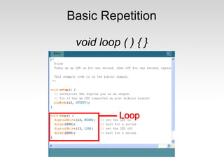 Basic Repetition
void loop ( ) { }

 