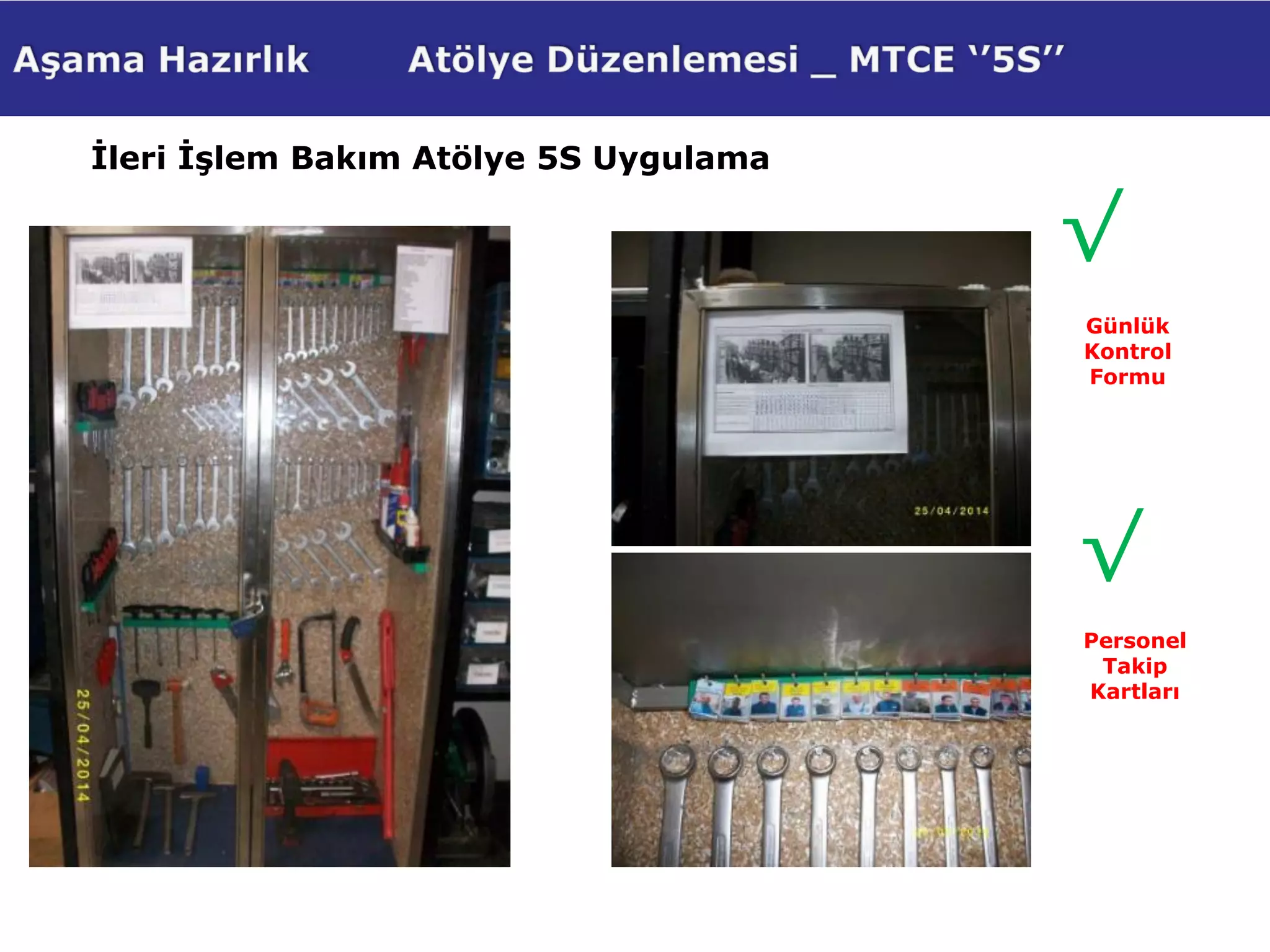 İleri İşlem Bakım Atölye 5S Uygulama
Günlük
Kontrol
Formu
Personel
Takip
Kartları
√
√
 