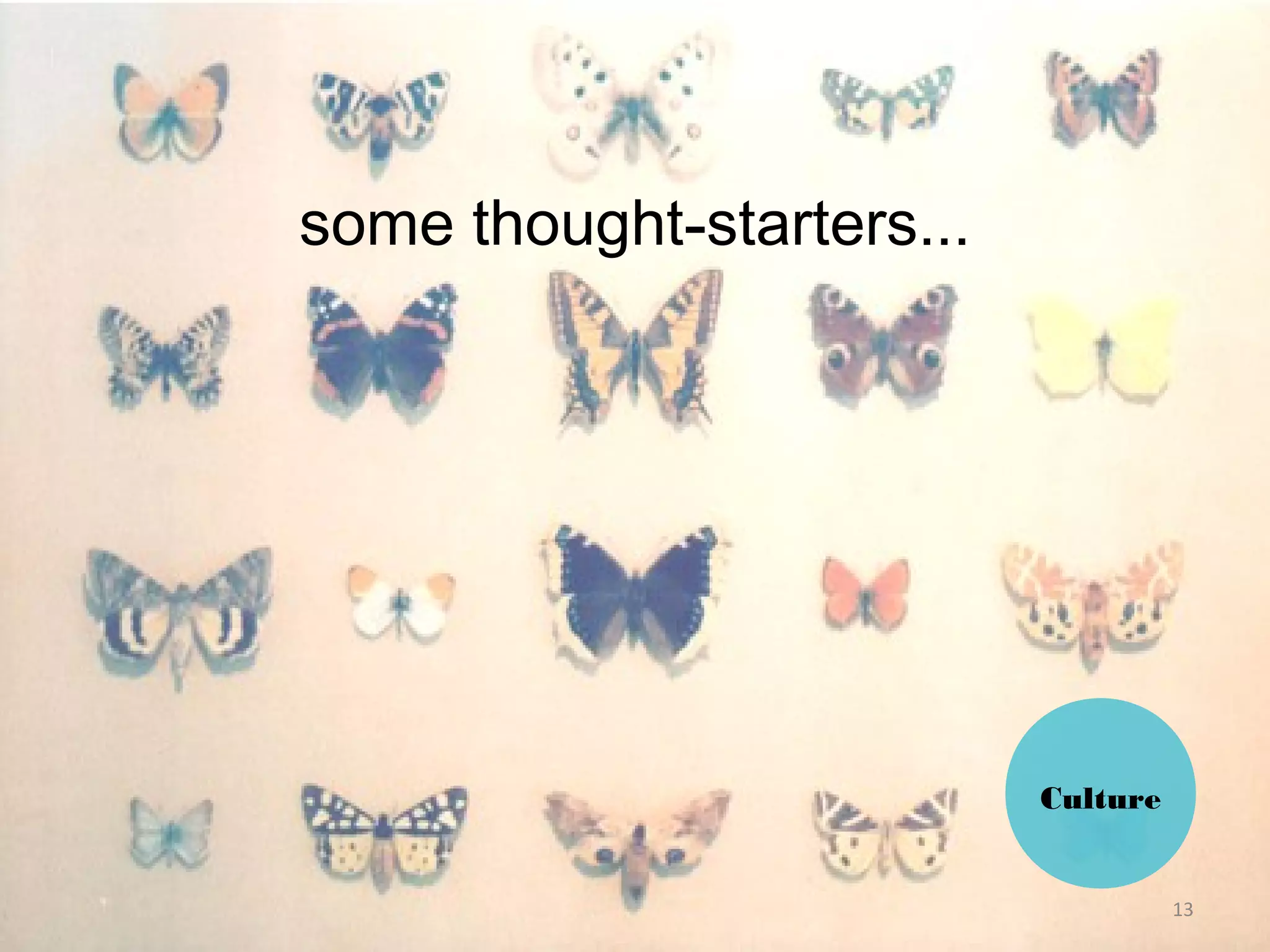some thought-starters...




                           Culture


                                     13 
 
