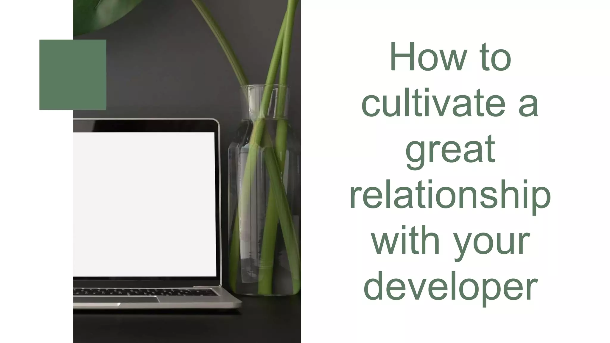 How to
cultivate a
great
relationship
with your
developer
 
