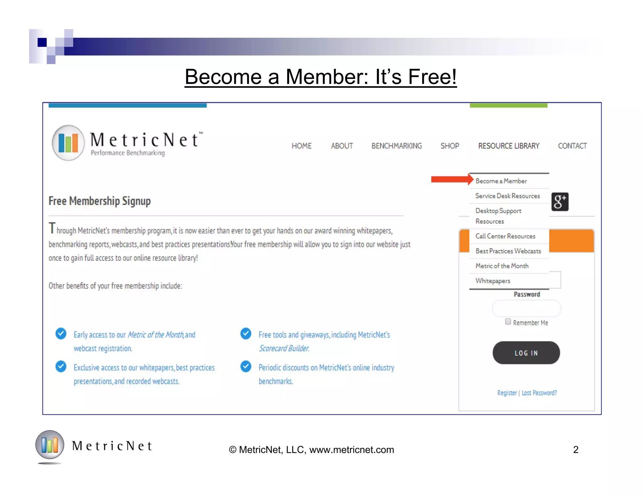 Become a MetricNet Premium Member: It’s Free!
© MetricNet, LLC, www.metricnet.com 2
 