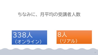 338人
（オンライン）
8人
（リアル）
17
 