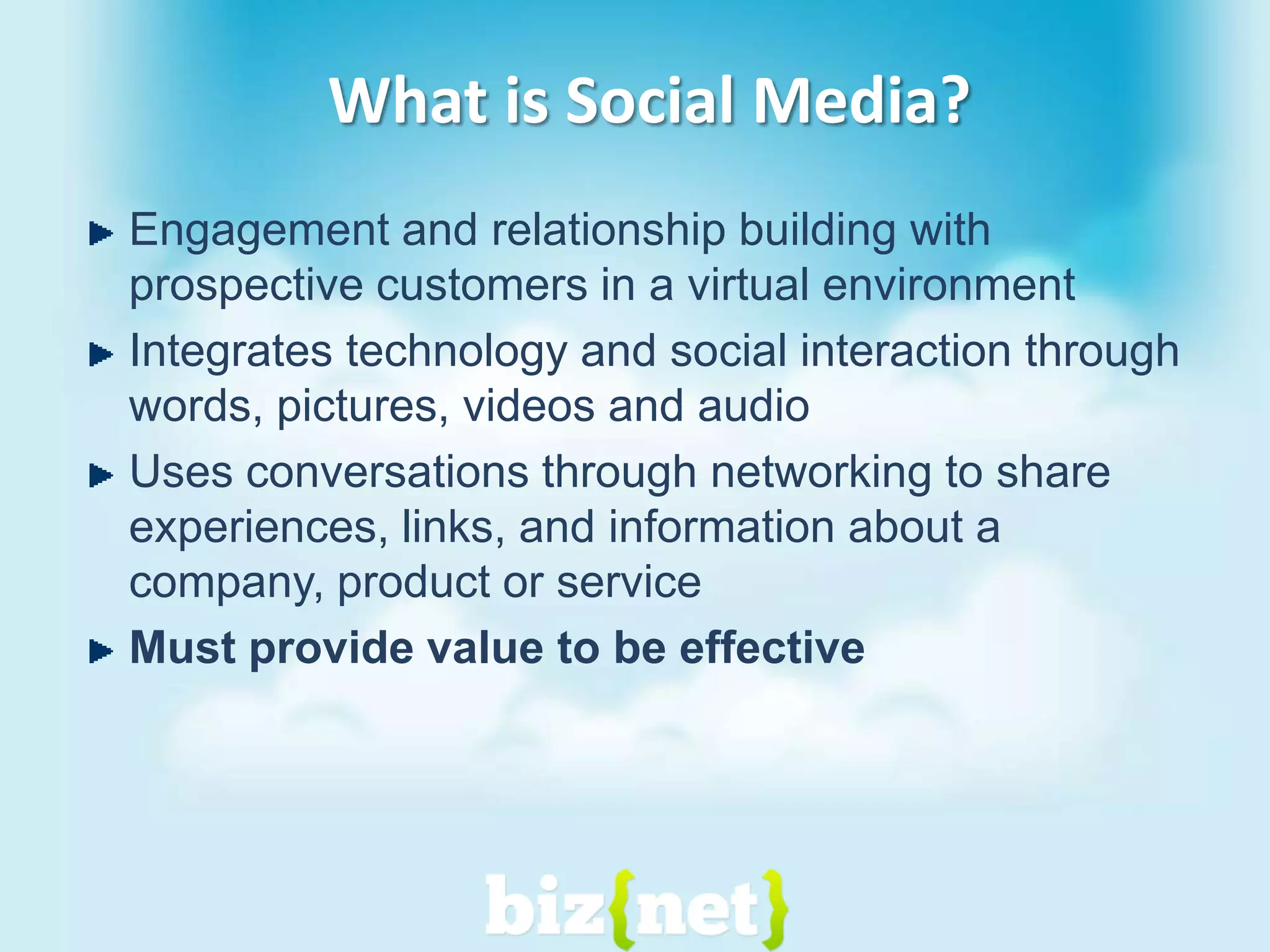 What is Social Media Marketing?Face to Face networking or Word-of-Mouth Marketingin a virtual world