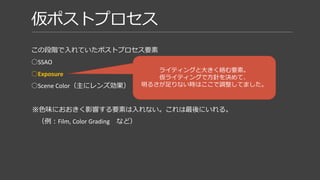ライティングOnly（ポストプロセスなし） Exposure Bias = 0
 