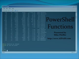 PowerShell Functions Presented by Mike Pfeiffer http://www.AZPoSH.com 