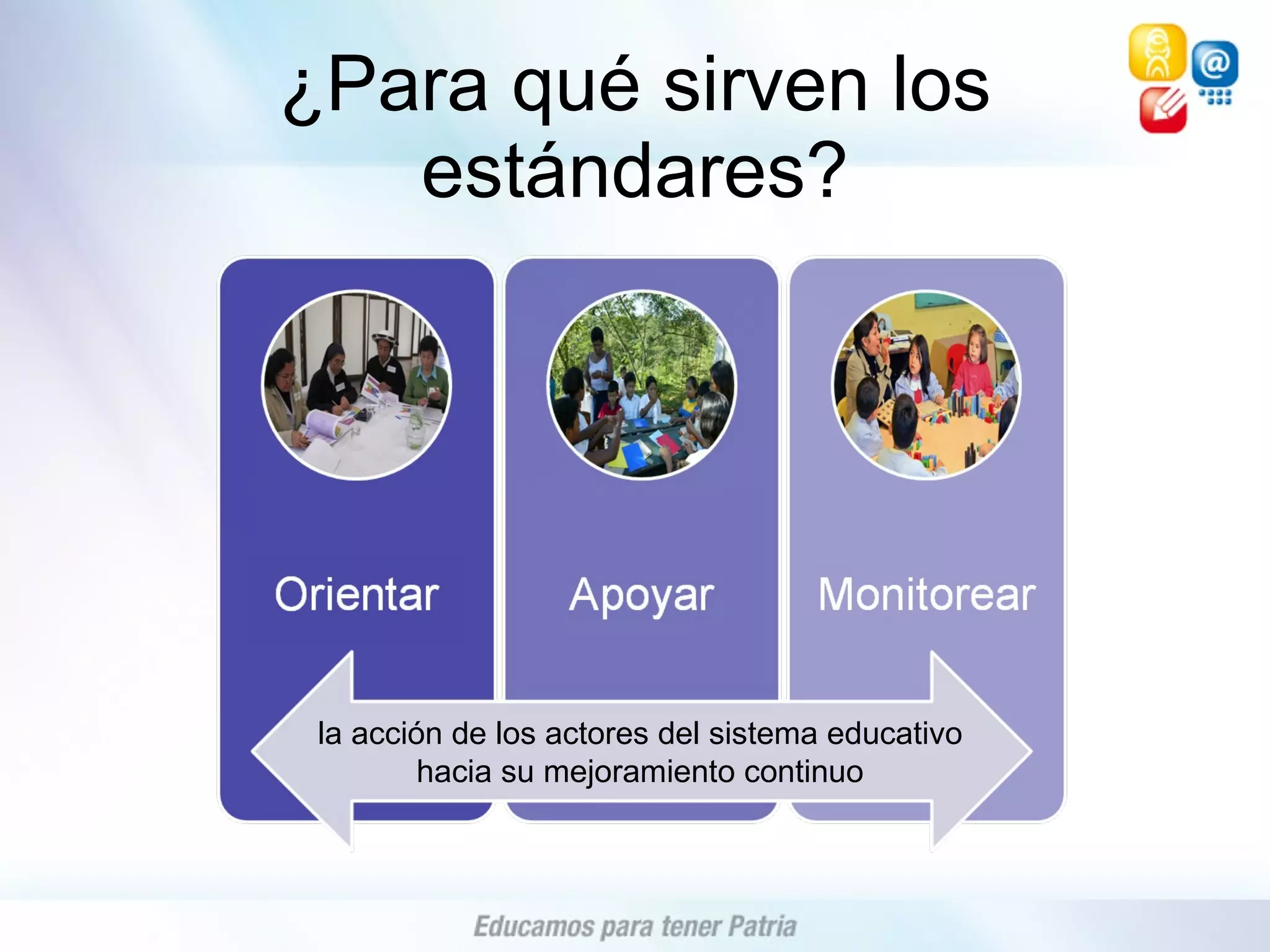 ¿Para qué sirven los estándares? Toma de decisiones la acción de los actores del sistema educativo hacia su mejoramiento continuo