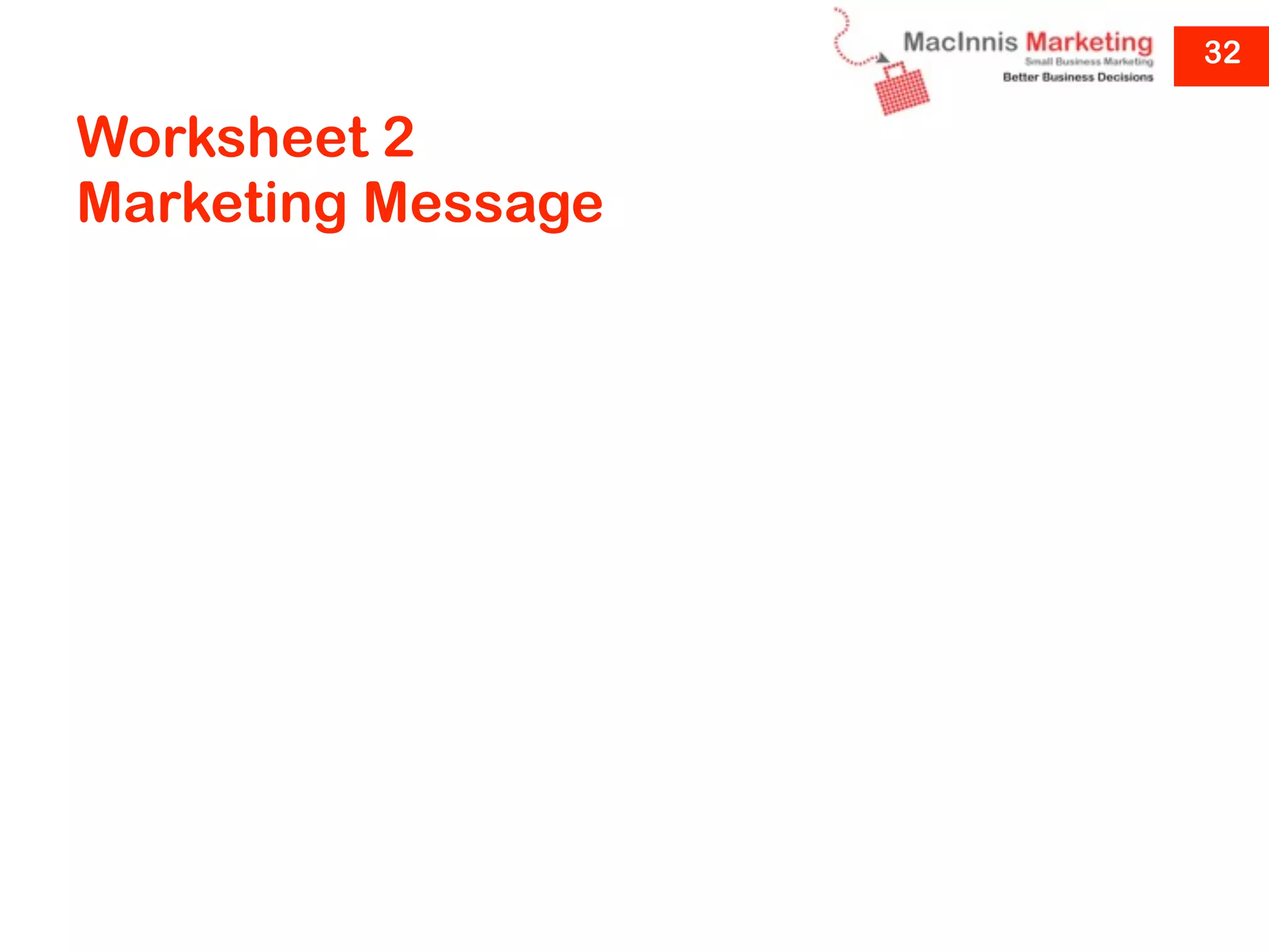 32

Worksheet 2
Marketing Message
 