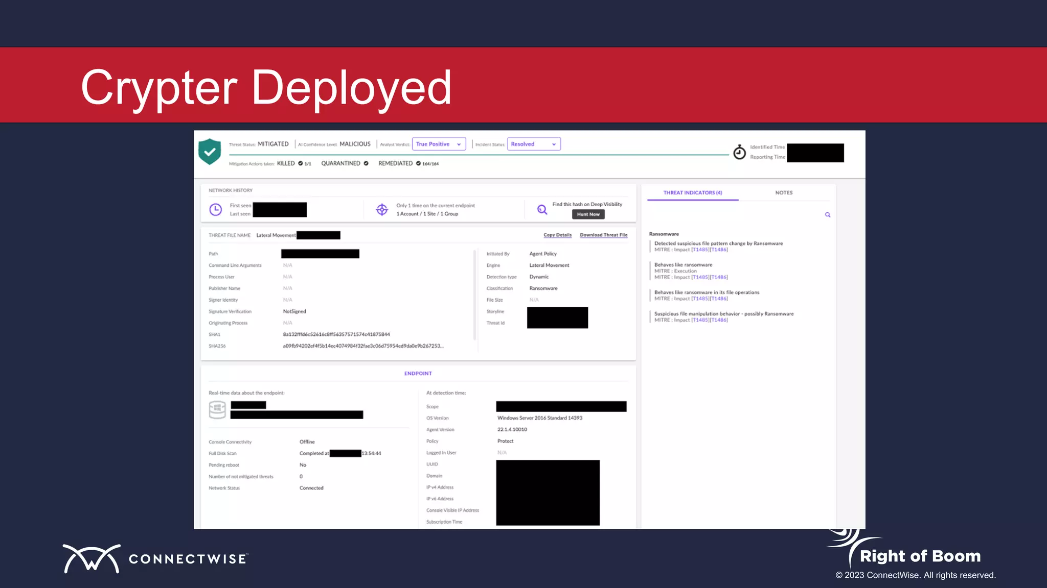 © 2023 ConnectWise. All rights reserved.
Crypter Deployed
 