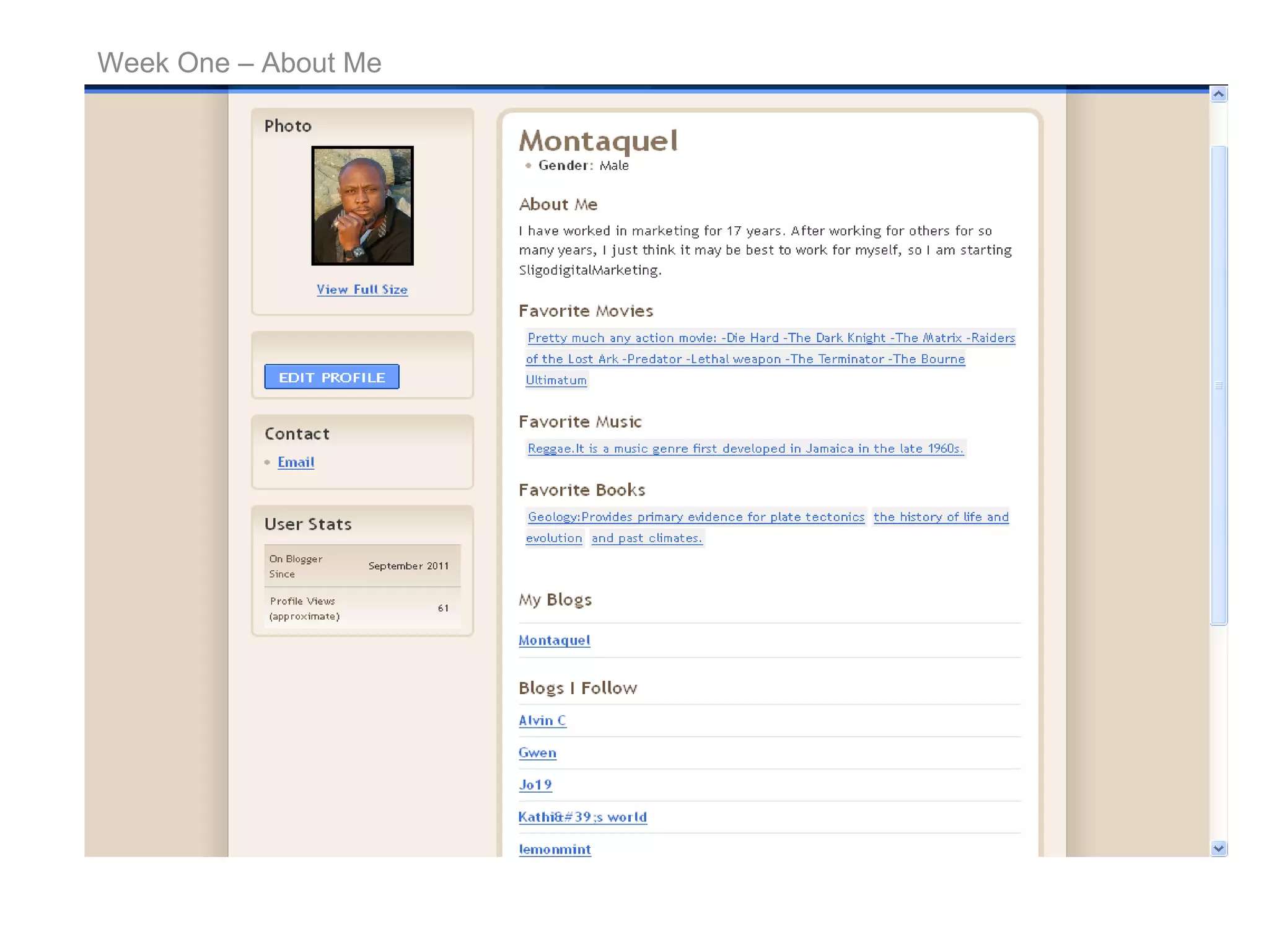 Week One – About Me 